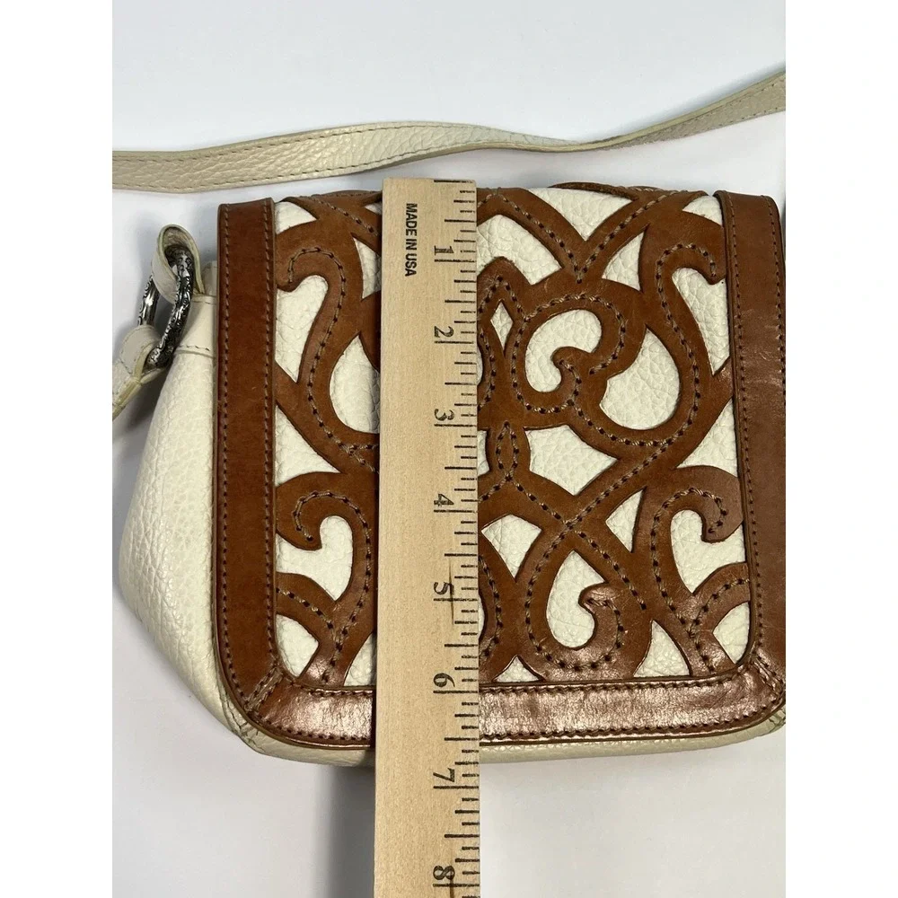 BRIGHTON GENOA Cut Out 3D Ornate Leather Flap Saddle Shoulder Crossbody Bag